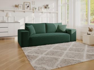 Vente-Unique Divano letto 3p a ribalta Letto 140cm Materasso 13cm con memory foam in Velluto coste Verde abete - AMELIA