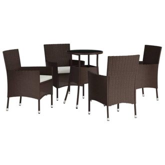 Berkfield Home Beautiful 5 Piece Garden Bistro Set with Cushions Brown Poly Rattan