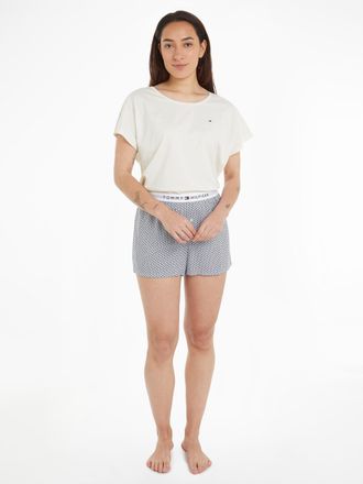 Tommy Hilfiger Shorty SS PYJ SET WOVEN, Damen, Gr. XS (34), weiss (ivory, woven mini geo), Single Jersey, Obermaterial: 95% Baumwolle, 5% Elasthan, TOMMY HILFIGER UN