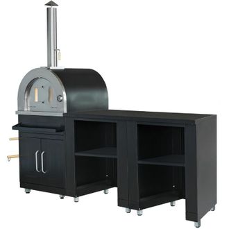 Oviala Cucina da esterno a 3 elementi con forno per pizza nero