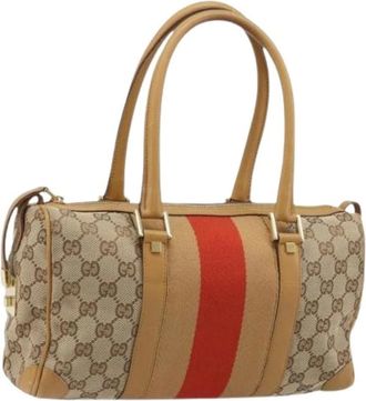 Gucci Pre-owned Handbags, female, Beige, Size: ONE SIZE Pre-owned Vintage GG Canvas Hand Bag