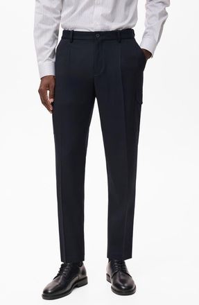 Mango Slim Fit Thermolite Pleated Cargo Pants in Navy at Nordstrom, Size 32