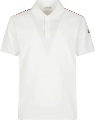 Moncler Tops, Heren, Wit, M, Katoen, Piqu&eacute; Poloshirt met driekleurige bies