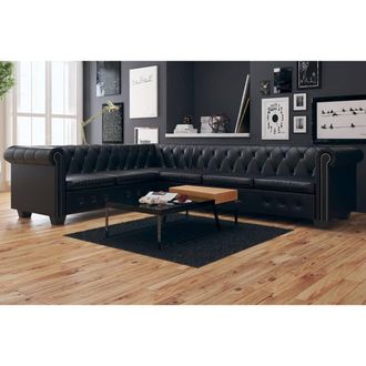 vidaXL Vidaxl - Sof&aacute; De Esquina Chesterfield 6 Plazas Cuero Artificial Negro