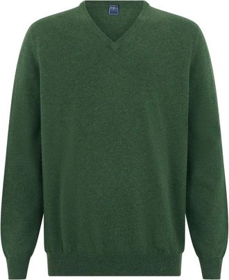 Fedeli Pull Slim V-neck - Heren - V-hals truien - Groen - 5XL - Kasjmier - Truien & Vesten