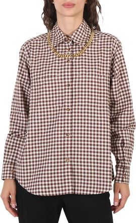 Burberry Gingham Cotton Check Chain Detail Shirt, Brand Size 4 (US Size 2)