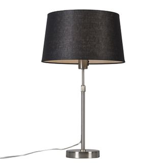 QAZQA Moderno L&aacute;mpara De Mesa De Acero Con Pantalla Negra 35 Cm Ajustable - Parte Acero /textil Redonda Adecuado Para Led Max. 1 X 60 Watt - Qazqa