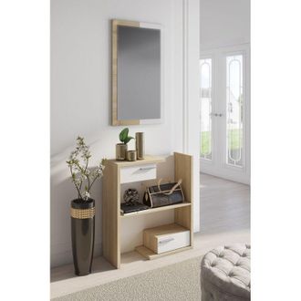 Dmora Mueble De Entrada Legionari, Espejo Incluido, Un Estante, 2 Cajones, 83x29x190h Cm Blanco