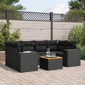 vidaXL Set De Comedor De Jard&iacute;n 7 Pzas Y Cojines Rat&aacute;n Sint&eacute;tico Negro Vidaxl