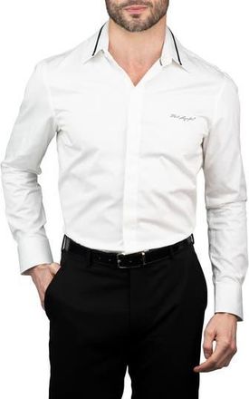 Karl Lagerfeld Trim Fit Cotton Dress Shirt in White at Nordstrom Rack, Size 15.5