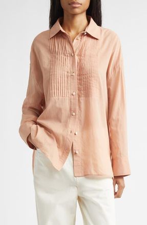 Golden Goose Journey Pleated Bib Oversize Button-Up Shirt in Dusty Coral at Nordstrom, Size Xx-Small