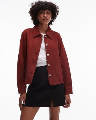 Arket Camicia giacca in denim rosso ruggine sovratinto con colletto a contrasto