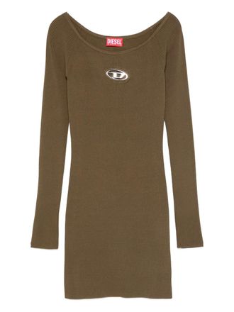 Diesel Geribbelde jurk met logodetail - Groen