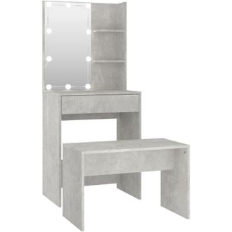 vidaXL Juego de tocador con led madera contrachapada gris hormigón Vidaxl