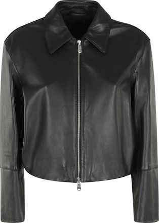 Dondup Black Regular Cropped Double-Slider Nappa Leather Jacket