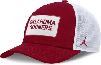 Nike Jordan Oklahoma Sideline Gameday Rope Jordan Brand College Trucker Adjustable Hat in Red | JC9799MIOKN-Z6W
