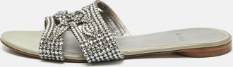Gina Silver Leather Crystal Embellished Loren Flat Slides