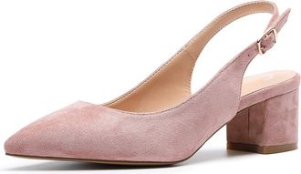 Castamere Womens Slingback Mid Block Chunky Heels Pumps Slip on Pointed Toe Court Shoes 2 in Heeled Suede Pink Pumps EU 37.5