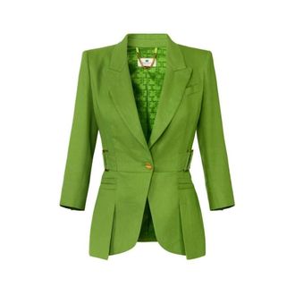 Elisabetta Franchi Blazers, female, Green, Size: XS Linen-blend Jacket
