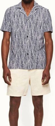 Orlebar Brown Howell Toweling Fern Print Camp Shirt In White Lagoon Blue