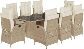 vidaXL Set Comedor De Jard&iacute;n 9 Pzas Con Cojines Rat&aacute;n Sint&eacute;tico Beige Vidaxl