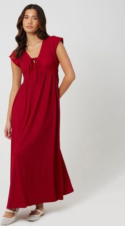 Brave Soul Vestito midi in jersey testurizzato rosso con scollo a V e laccetti