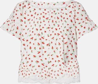Poss&eacute; Delia lace-trimmed printed cotton blouse