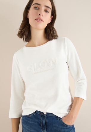 Cecil 3/4-Arm-Shirt CECIL, Damen, Gr. XXL (46), vanillewei&szlig;, Jersey, Obermaterial: 100% Baumwolle, Glitzermuster, normal h&uuml;ftbedeckend, U-Boot-Ausschnitt, S