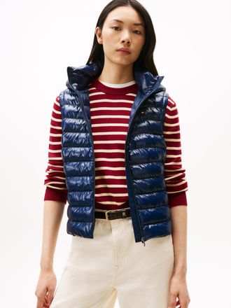 Tommy Hilfiger Steppweste TOMMY HILFIGER LW PADDED SLIM VEST, Damen, Gr. XXL (44), blau (schwarz night navy), Steppware, Obermaterial: 100% Nylon, unifarben, slim fi