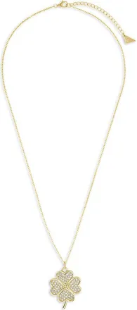 Sterling Forever Pav Cubic Zirconia Shamrock Pendant Necklace in Gold at Nordstrom