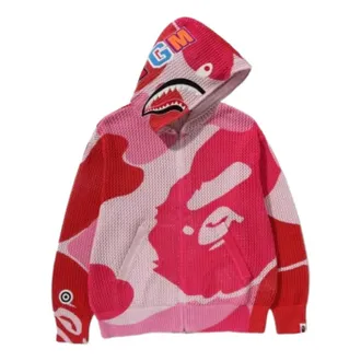 A Bathing Ape Camo Crochet Shark Relaxed Fit Full Zip Hoodie Pink 1M30-115-311-PNK