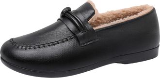 Generic Winter Women Winter Slip On Flat Boots Fashionable Casual Non Slip Warm Fleece Lined Comfortable Everyday Wear Versatile Design (Black, 6. 5)