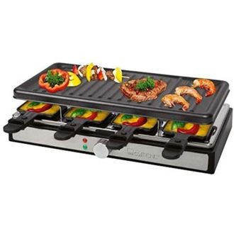 Clatronic Raclette per 8 persone con piastra rimovibile Raclette Grill con rivestimento antiaderente incl. 8 padelle Raclettes con alloggiamento Cool Touch rg
