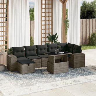 vidaXL Set De Sof&aacute;s De Jard&iacute;n Y Cojines 8 Piezas Rat&aacute;n Sint&eacute;tico Gris Vidaxl