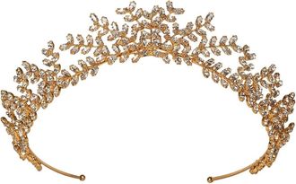 Jennifer Behr Mignonette crystal-embellished tiara - women - Gold Plated Brass/Swarovski Crystal - One Size - White