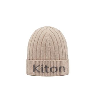 Kiton Geribbelde muts van merinowol - Heren - Accessoires - Beige - Maat: M Wol