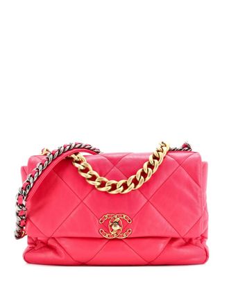 Chanel 19 Flap Bag Quilted Leather Large crossbody bag - Roze