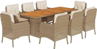 vidaXL Set Comedor De Jard&iacute;n 9 Pzas Con Cojines Rat&aacute;n Sint&eacute;tico Beige Vidaxl