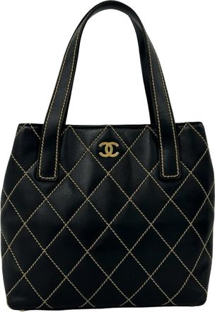 Chanel Black Leather Handbag Tote Bag (Pre-Owned)