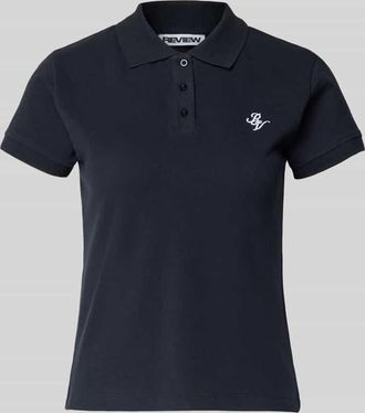 Review Kurz&auml;rmliges Poloshirt in Piqu&eacute;optik mit Kragen und Logostickerei in Dunkelblau, Gr&ouml;&szlig;e XL