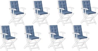 Beliani Conjunto De 8 Cojines De Poli&eacute;ster Para El Asiento Y El Respaldo De Sillas De Exterior Con Cordones Resistentes A Los Rayos Uv Y Al Agua Azul Maui Pre