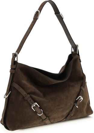 Givenchy Womens Medium Voyou Shoulder Bag Glossy Leather Ebony Brown Calf Suede