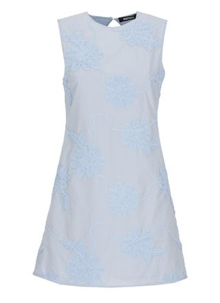 Rotate Floral Relief Mini Flared Dress With Crewneck And Side Zip