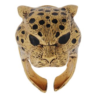 Roberto Cavalli Gold-Tone Crystal Panther Head Ring, SIze 12