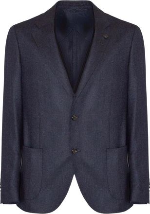 Lardini Iconische Visgraat Blazer van Zuivere Wol en Kasjmier - Heren - Business blazers - Blauw - L - Wol - Kostuums