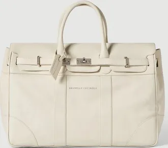Brunello Cucinelli Grained calfskin country bag in Ivory at Nordstrom