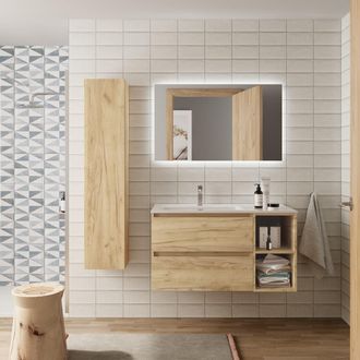 Cygnus Bath Mueble Ba&ntilde;o Bequia 100 Cm Y Coqueta Derecha Roble Con Lavabo
