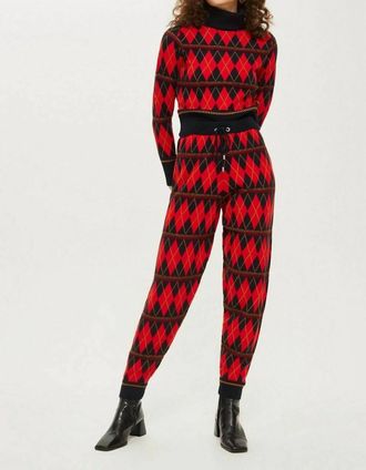 Topshop Argyle Print Knitted Jogger Pants In Red