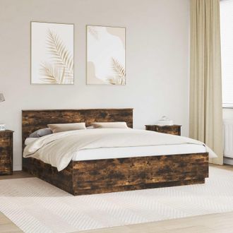 vidaXL Estructura De Cama Con Tiras Led Roble Ahumado 200 X 200 Cm Vidaxl