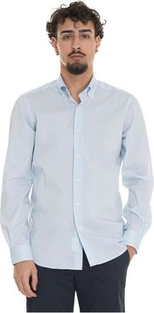 Fay Geruite knoop casual overhemd - Heren - Casual Overhemden - Blauw - 2XS - Katoen - Overhemden